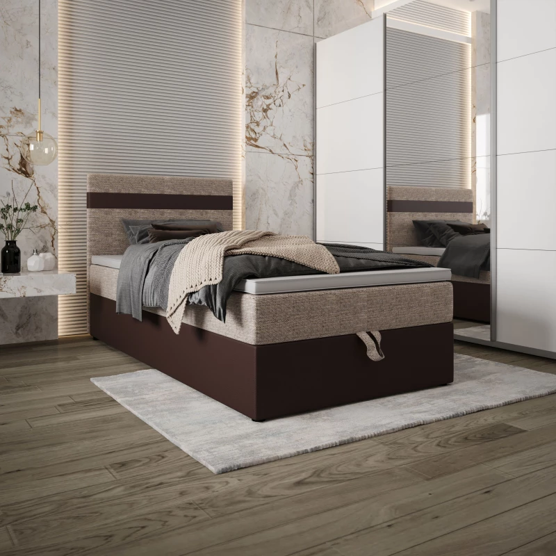 Boxspringová postel 90x200 SISI COMFORT 1 s úložným prostorem - tmavě hnědá / béžová