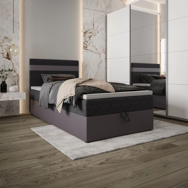 Boxspringová postel 100x200 SISI COMFORT 1 s úložným prostorem - šedá / tmavě šedá
