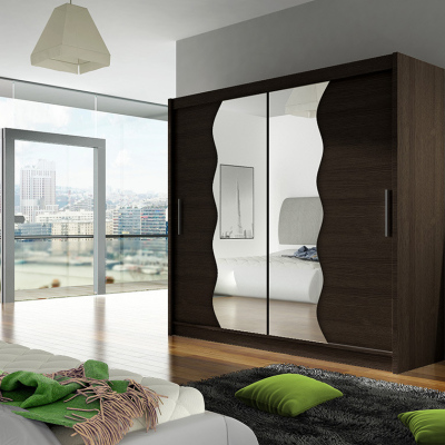 Prostorná šatní skříň se zrcadlem Damian - šířka 180 cm, čoko