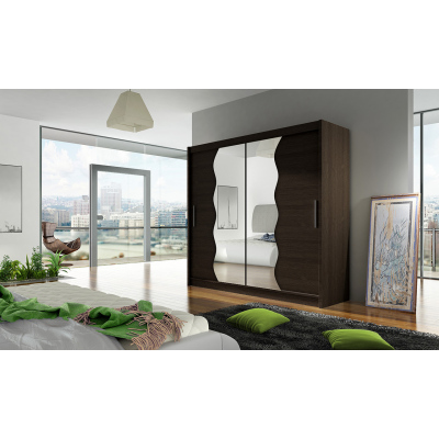 Prostorná šatní skříň se zrcadlem Damian - šířka 180 cm, čoko