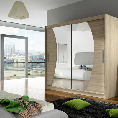 Prostorná šatní skříň se zrcadlem Dara - šířka 180 cm, sonoma