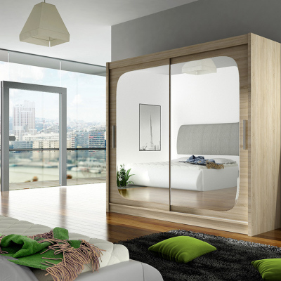 Prostorná šatní skříň se zrcadlem Rena - šířka 180 cm, sonoma