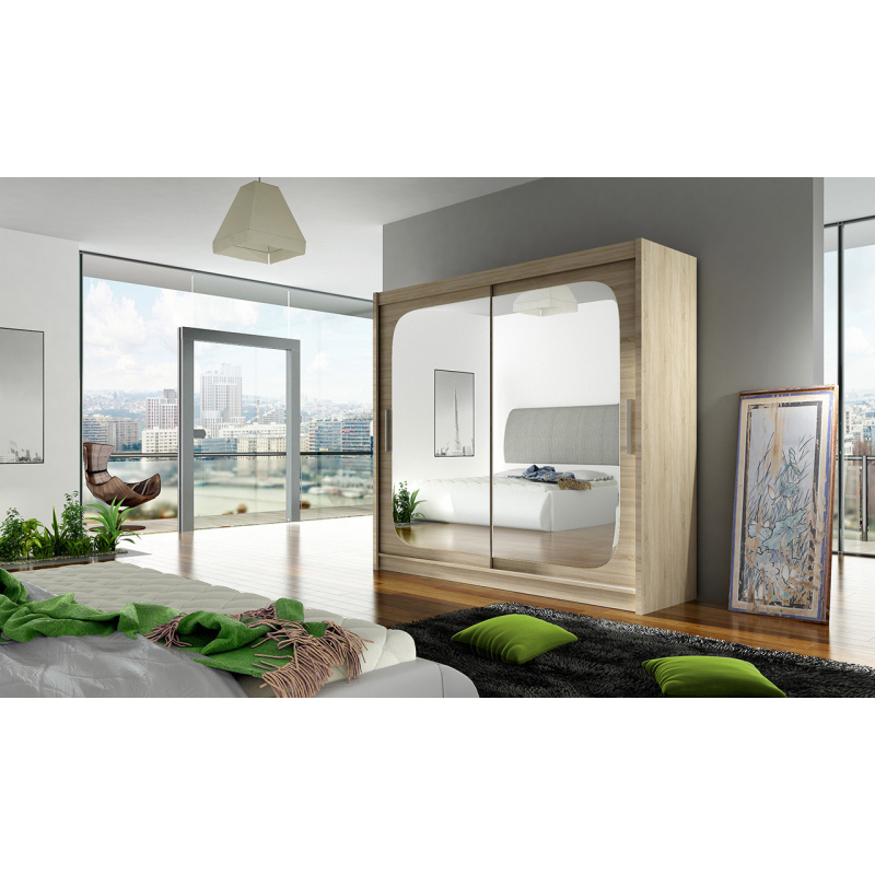 Prostorná šatní skříň se zrcadlem Rena - šířka 180 cm, sonoma