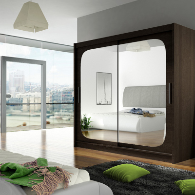 Prostorná šatní skříň se zrcadlem Rena - šířka 180 cm, čoko