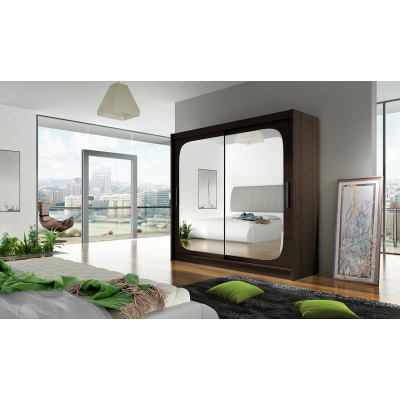 Prostorná šatní skříň se zrcadlem Rena - šířka 180 cm, čoko