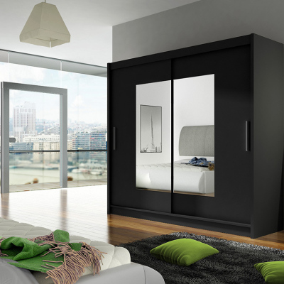 Prostorná šatní skříň se zrcadlem Mona - šířka 180 cm, černá