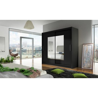 Prostorná šatní skříň se zrcadlem Mona - šířka 180 cm, černá