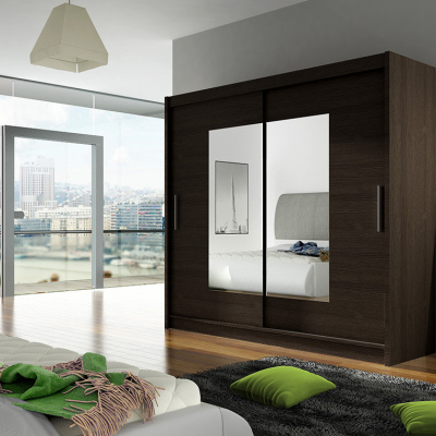 Prostorná šatní skříň se zrcadlem Mona - šířka 180 cm, čoko