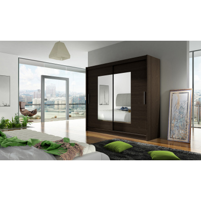 Prostorná šatní skříň se zrcadlem Mona - šířka 180 cm, čoko