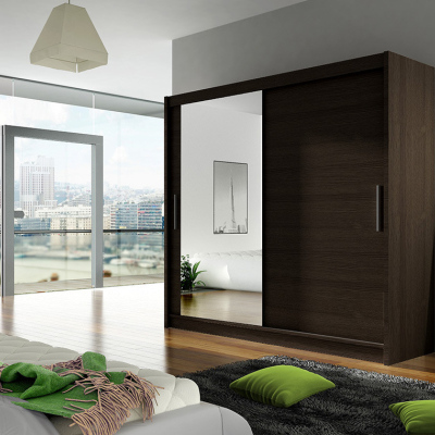 Prostorná šatní skříň se zrcadlem Ivan - šířka 180 cm, čoko