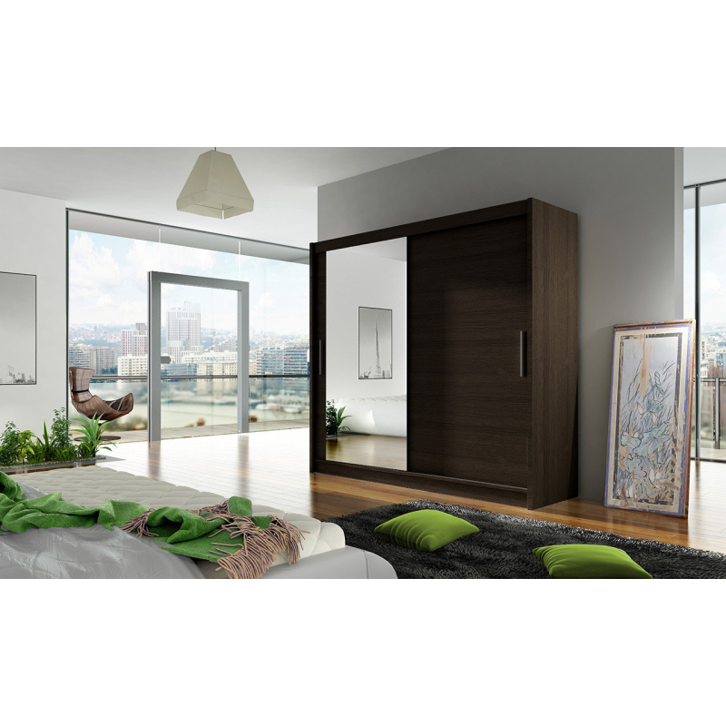 Prostorná šatní skříň se zrcadlem Ivan - šířka 180 cm, čoko