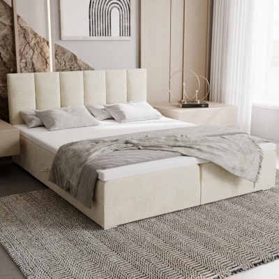 Čalouněná postel 180x200 ELSIE 4 s úložným prostorem - světle béžová