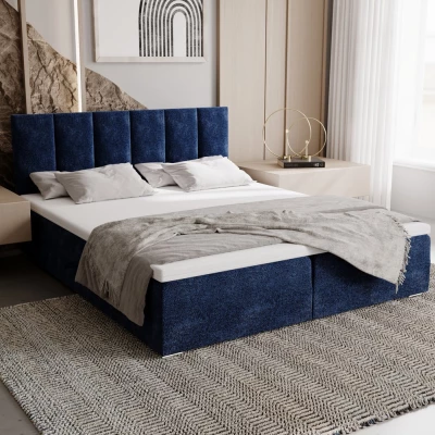 Čalouněná postel 140x200 ELSIE 3 s úložným prostorem - tmavě modrá