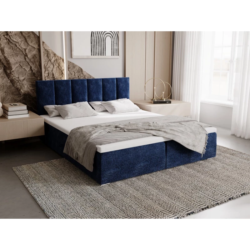 Čalouněná postel 140x200 ELSIE 3 s úložným prostorem - tmavě modrá