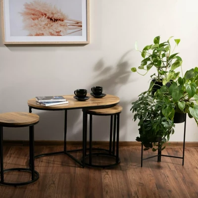 Sada konferenčních stolků ROSHAN - dub artisan / černá