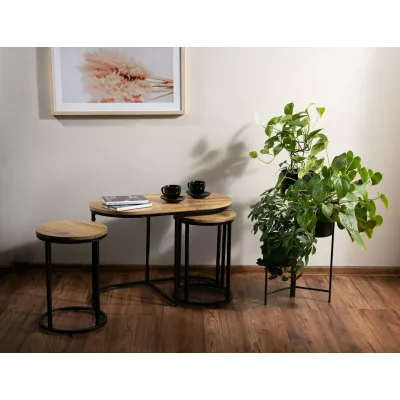 Sada konferenčních stolků ROSHAN - dub artisan / černá