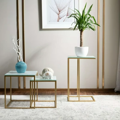 Odkládací stolek HAKIM - bílý mramor / zlatý