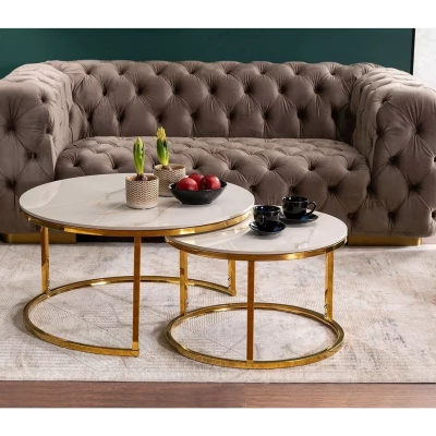 Set konferenčních stolků JONES 60 - bílý / zlatý