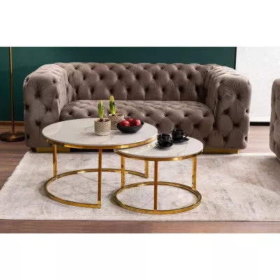 Set konferenčních stolků JONES 60 - bílý / zlatý