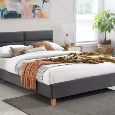 Čalouněná dvoulůžková postel 140x200 ALMONA - šedá / dub