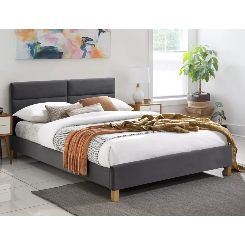 Čalouněná jednolůžková postel 90x200 ALMONA - šedá / dub