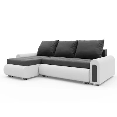 Rozkládací rohová sedací souprava EMBERLYN - bílá ekokůže / grafitová