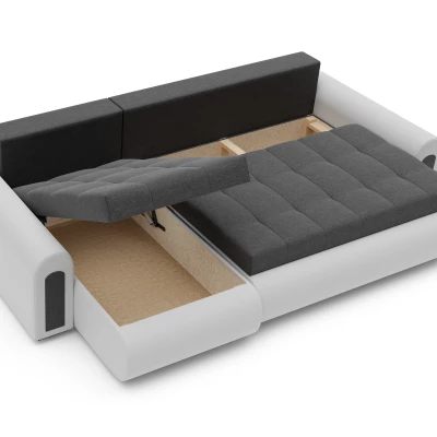 Rozkládací rohová sedací souprava EMBERLYN - bílá ekokůže / grafitová