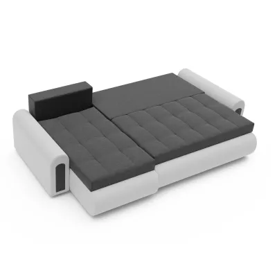 Rozkládací rohová sedací souprava EMBERLYN - bílá ekokůže / grafitová