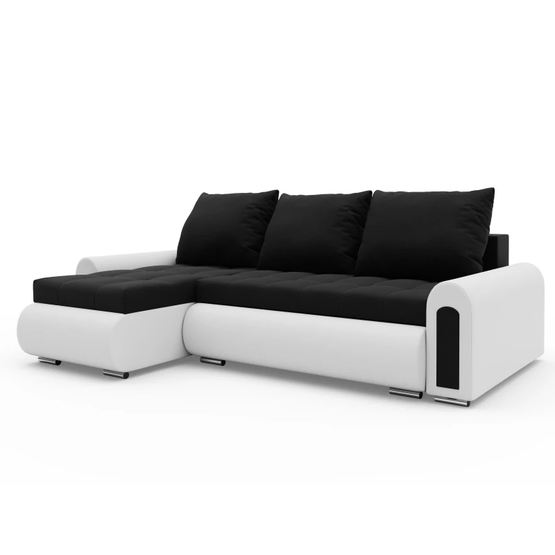 Rozkládací rohová sedací souprava EMBERLYN - bílá ekokůže / černá