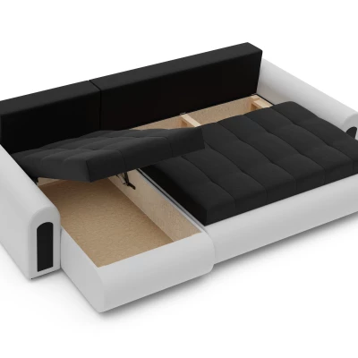 Rozkládací rohová sedací souprava EMBERLYN - bílá ekokůže / černá