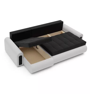 Rozkládací rohová sedací souprava EMBERLYN - bílá ekokůže / černá