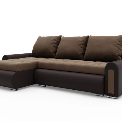 Rozkládací rohová sedací souprava EMBERLYN - hnědá ekokůže / béžová