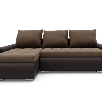 Rozkládací rohová sedací souprava EMBERLYN - hnědá ekokůže / béžová