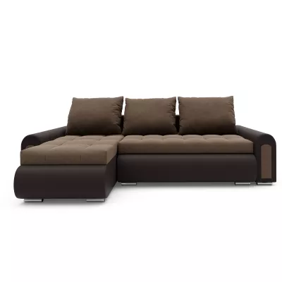 Rozkládací rohová sedací souprava EMBERLYN - hnědá ekokůže / béžová