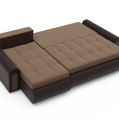 Rozkládací rohová sedací souprava EMBERLYN - hnědá ekokůže / béžová