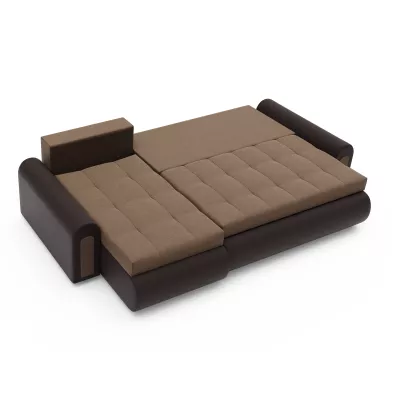 Rozkládací rohová sedací souprava EMBERLYN - hnědá ekokůže / béžová