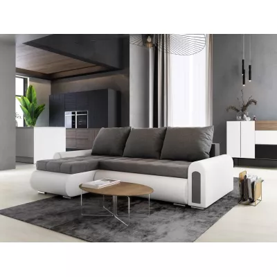 Rozkládací rohová sedací souprava EMBERLYN - bílá ekokůže / grafitová