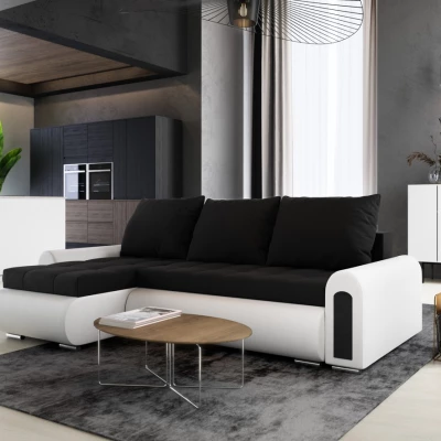 Rozkládací rohová sedací souprava EMBERLYN - bílá ekokůže / černá
