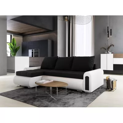 Rozkládací rohová sedací souprava EMBERLYN - bílá ekokůže / černá