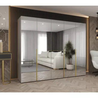 Zrcadlová šatní skříň 250 cm BUGRA - kašmírová / zlatá