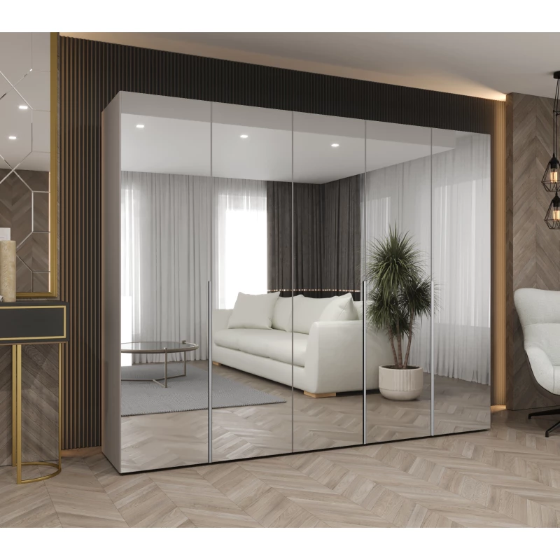 Zrcadlová šatní skříň 250 cm BUGRA - kašmírová