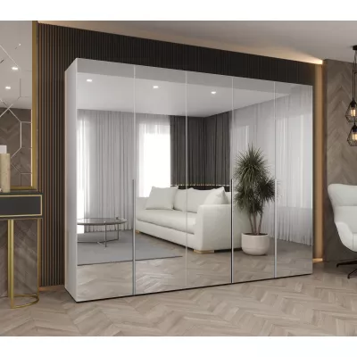 Zrcadlová šatní skříň 250 cm BUGRA - bílá / stříbrná