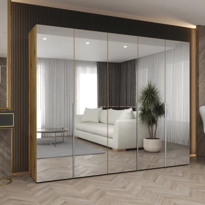 Zrcadlová šatní skříň 250 cm BUGRA - dub artisan / stříbrná