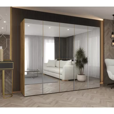 Zrcadlová šatní skříň 250 cm BUGRA - dub artisan / stříbrná