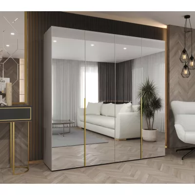 Zrcadlová šatní skříň 200 cm BUGRA - kašmírová / zlatá