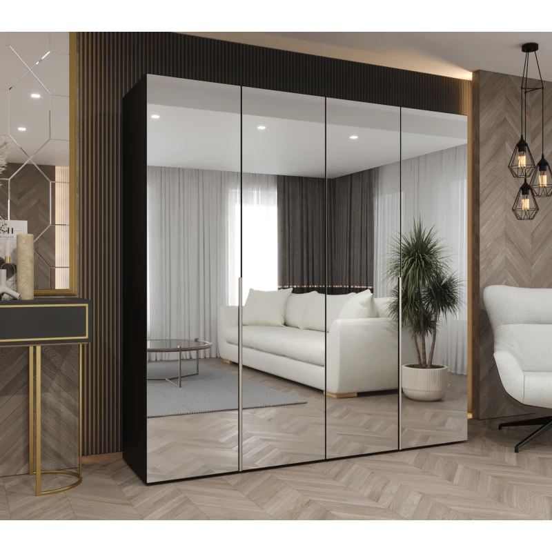 Zrcadlová šatní skříň 200 cm BUGRA - černá / stříbrná