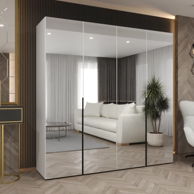 Zrcadlová šatní skříň 200 cm BUGRA - bílá / černá