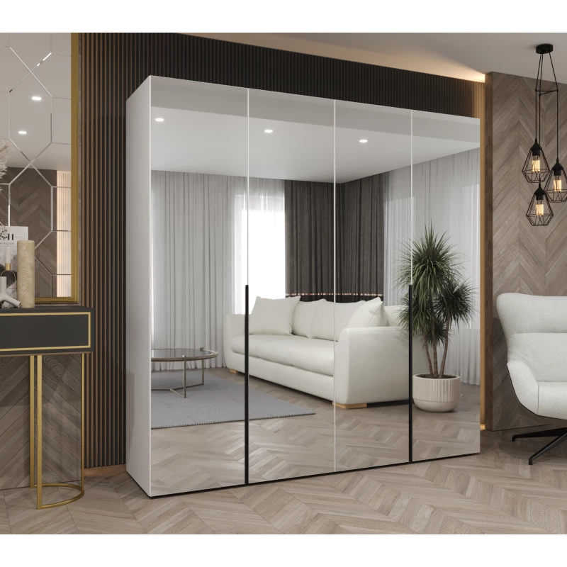 Zrcadlová šatní skříň 200 cm BUGRA - bílá / černá