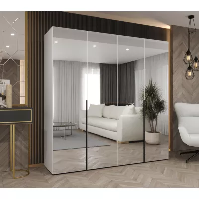 Zrcadlová šatní skříň 200 cm BUGRA - bílá / černá