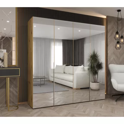 Zrcadlová šatní skříň 200 cm BUGRA - dub artisan / stříbrná